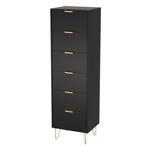 6-Drawer Lingerie Chest with Gold Metal Legs and Handles (Black)